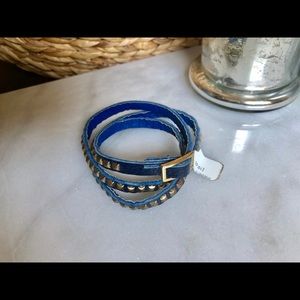 WRAP BRACELET with blue leather and gold studs